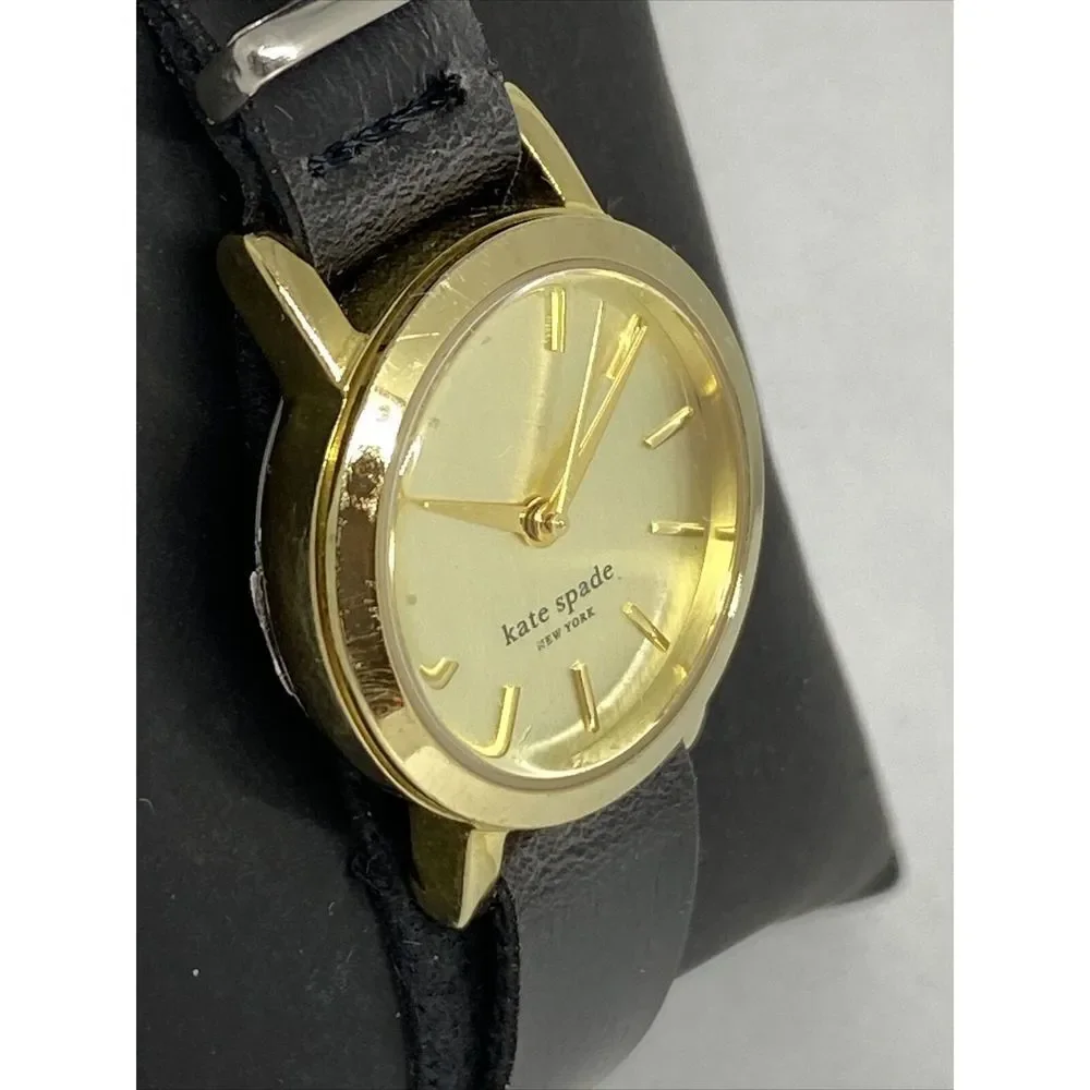 Kate Spade New York 0794 Women Black Leather Analog Gold Dial Quartz Watch XX563
